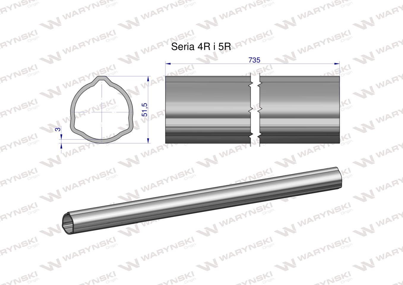 Rura zewnętrzna Seria 4R i 5R do wału 860 przegubowo-teleskopowego 51.5x3 mm 735 mm WARYŃSKI