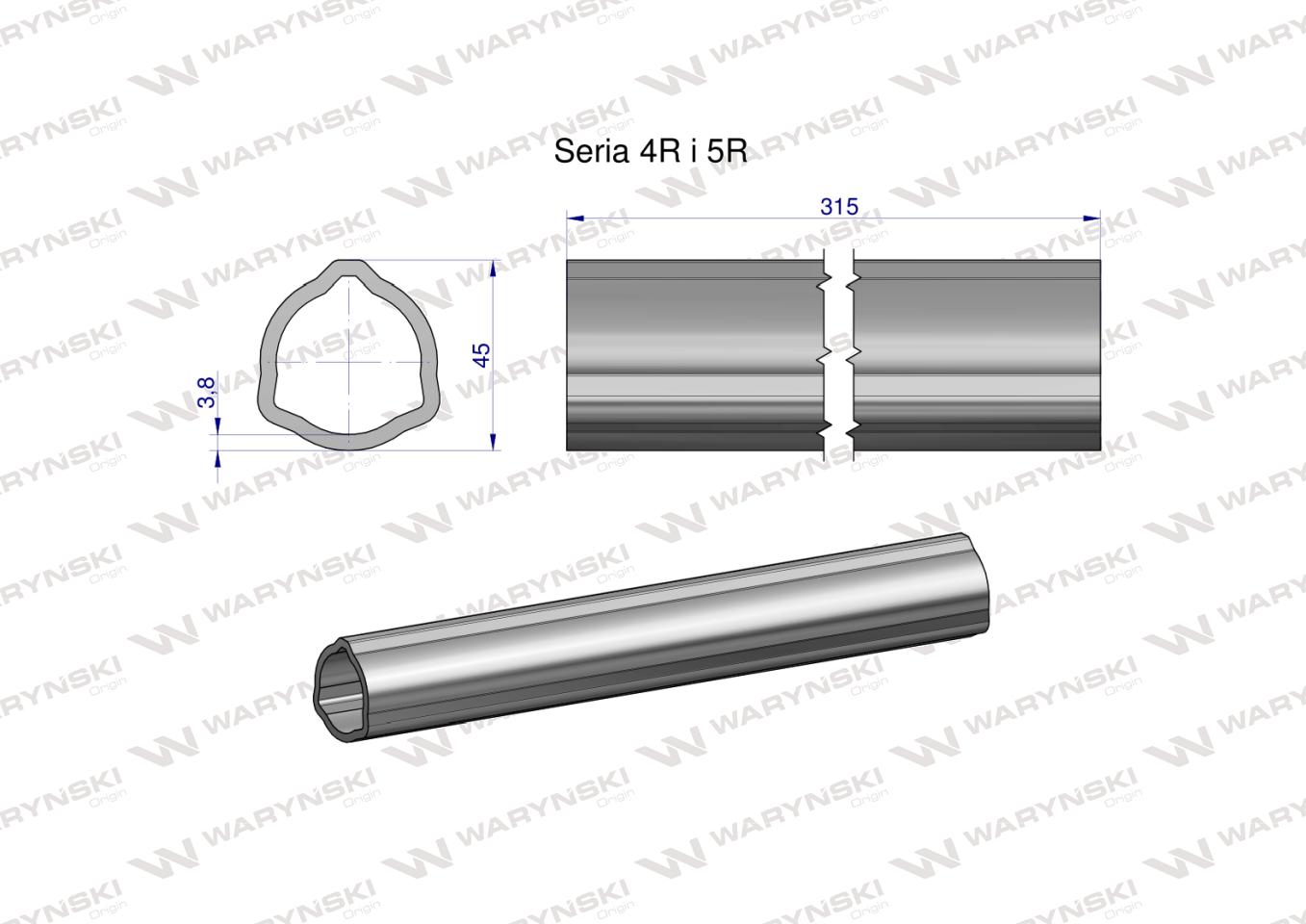 Rura wewnętrzna Seria 4R i 5R do wału 460 przegubowo-teleskopowego 45x3.8 mm 315 mm WARYŃSKI