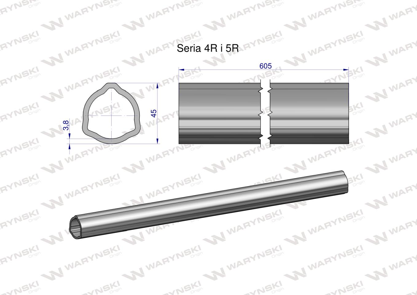 Rura wewnętrzna Seria 4R i 5R do wału 760 przegubowo-teleskopowego 45x3.8 mm 605 mm WARYŃSKI