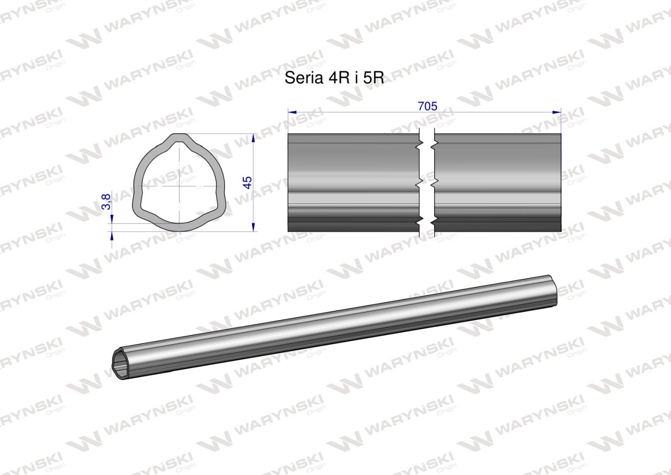 Rura wewnętrzna Seria 4R i 5R do wału 860 przegubowo-teleskopowego 45x3.8 mm 705 mm WARYŃSKI