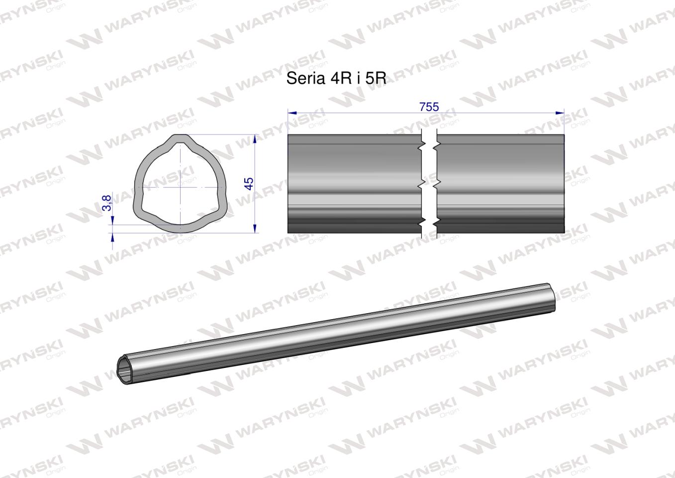 Rura wewnętrzna Seria 4R i 5R do wału 910 przegubowo-teleskopowego 45x3.8 mm 755 mm WARYŃSKI