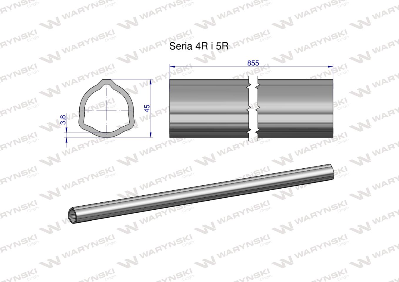 Rura wewnętrzna Seria 4R i 5R do wału 1010 przegubowo-teleskopowego 45x3.8 mm 855 mm WARYŃSKI