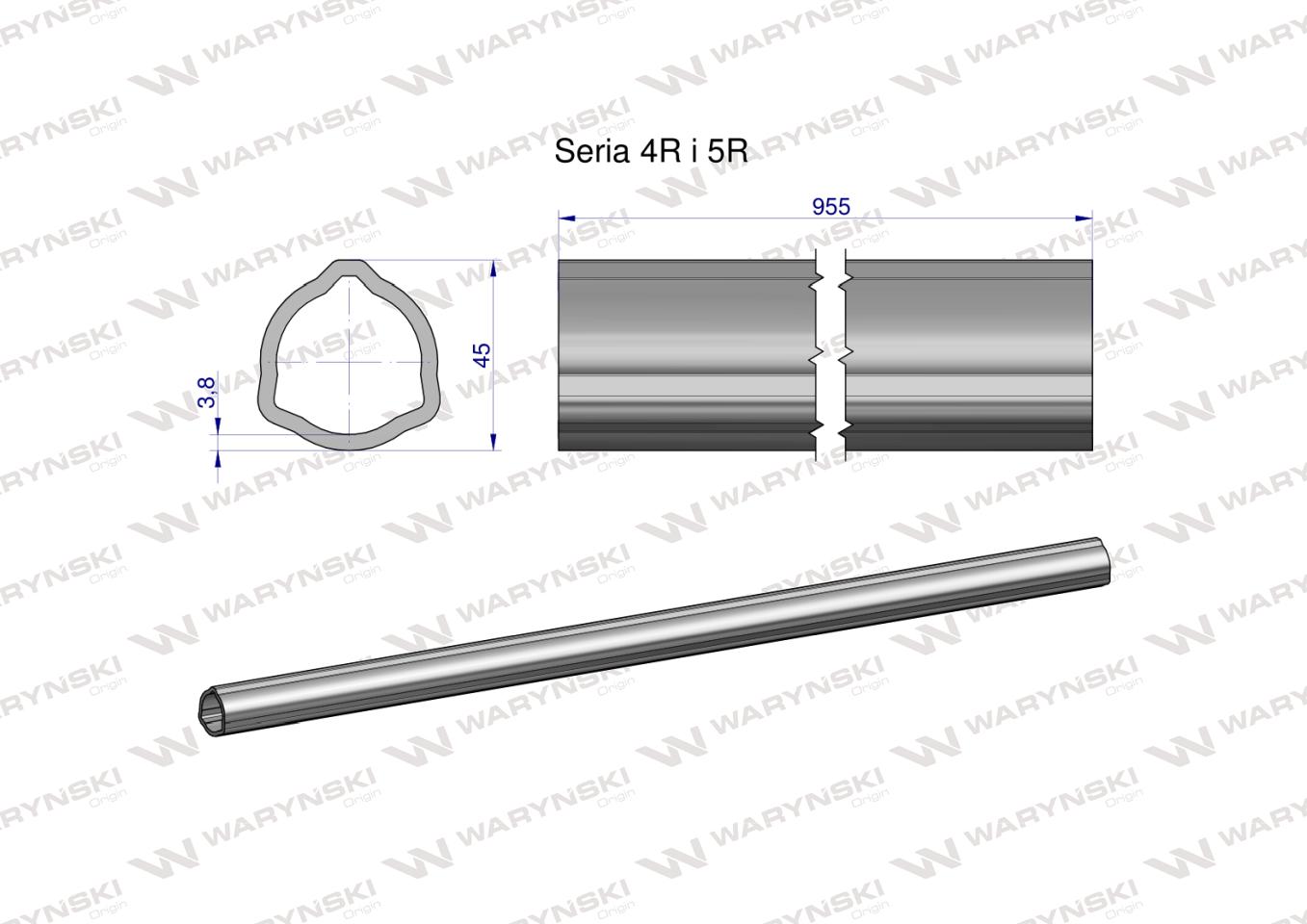 Rura wewnętrzna Seria 4R i 5R do wału 1110 przegubowo-teleskopowego 45x3.8 mm 955 mm WARYŃSKI
