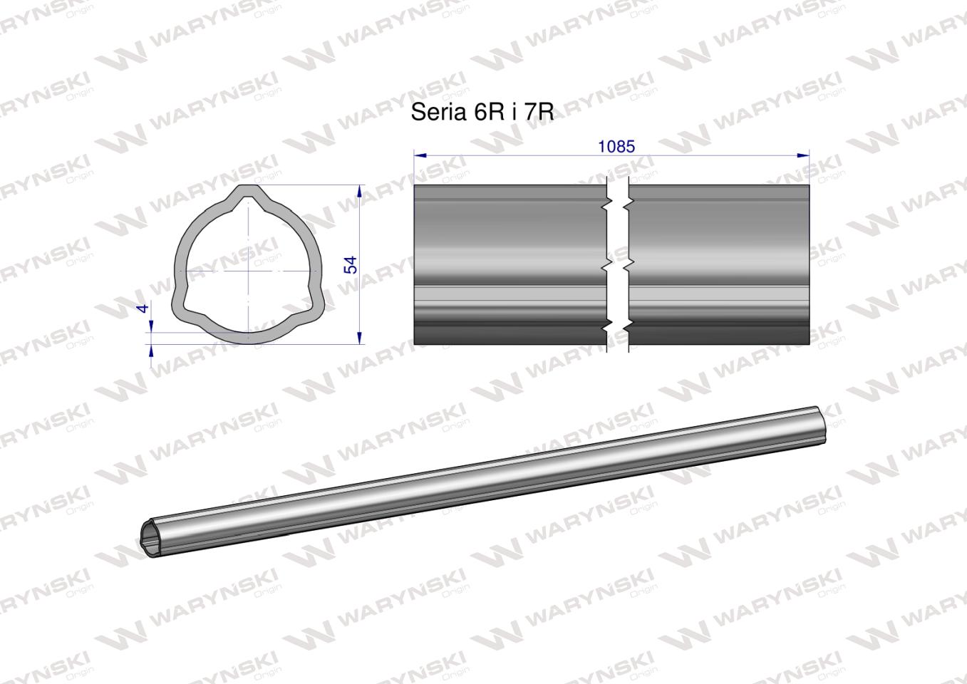 Rura zewnętrzna Seria 6R i 7R do wału 1210 przegubowo-teleskopowego 54x4 mm 1085 mm WARYŃSKI