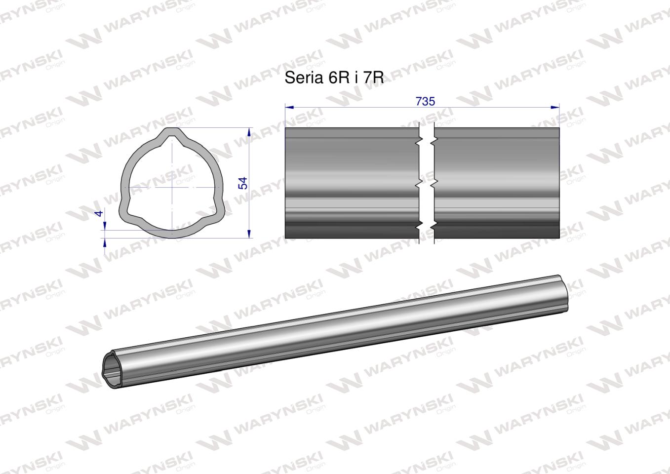 Rura zewnętrzna Seria 6R i 7R do wału 860 przegubowo-teleskopowego 54x4 mm 735 mm WARYŃSKI