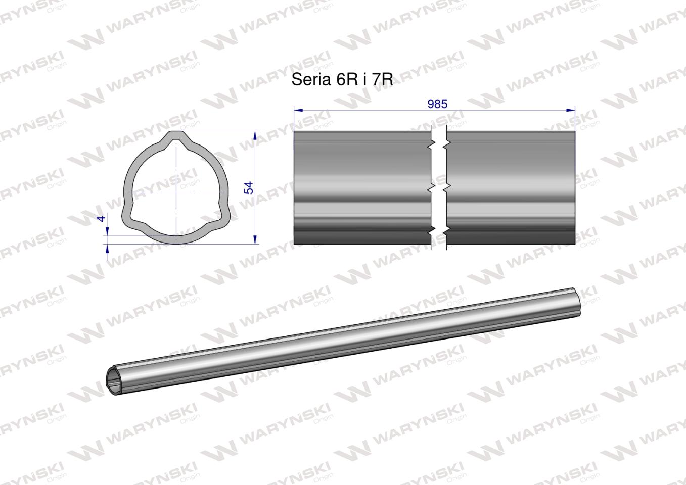 Rura zewnętrzna Seria 6R i 7R do wału 1110 przegubowo-teleskopowego 54x4 mm 985 mm WARYŃSKI