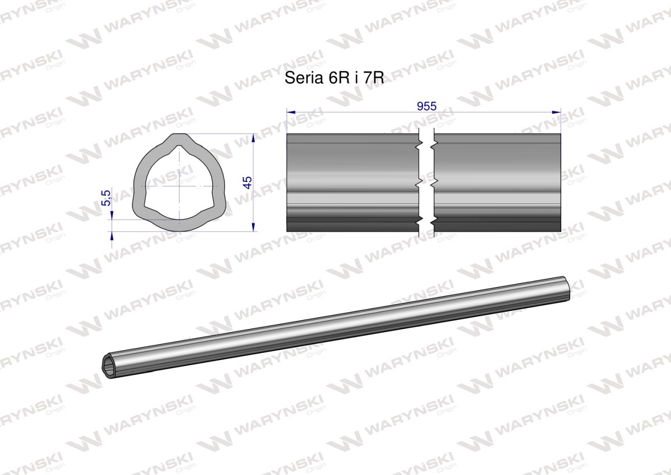 Rura wewnętrzna Seria 6R i 7R do wału 1110 przegubowo-teleskopowego 45x5.5mm 955 mm WARYŃSKI