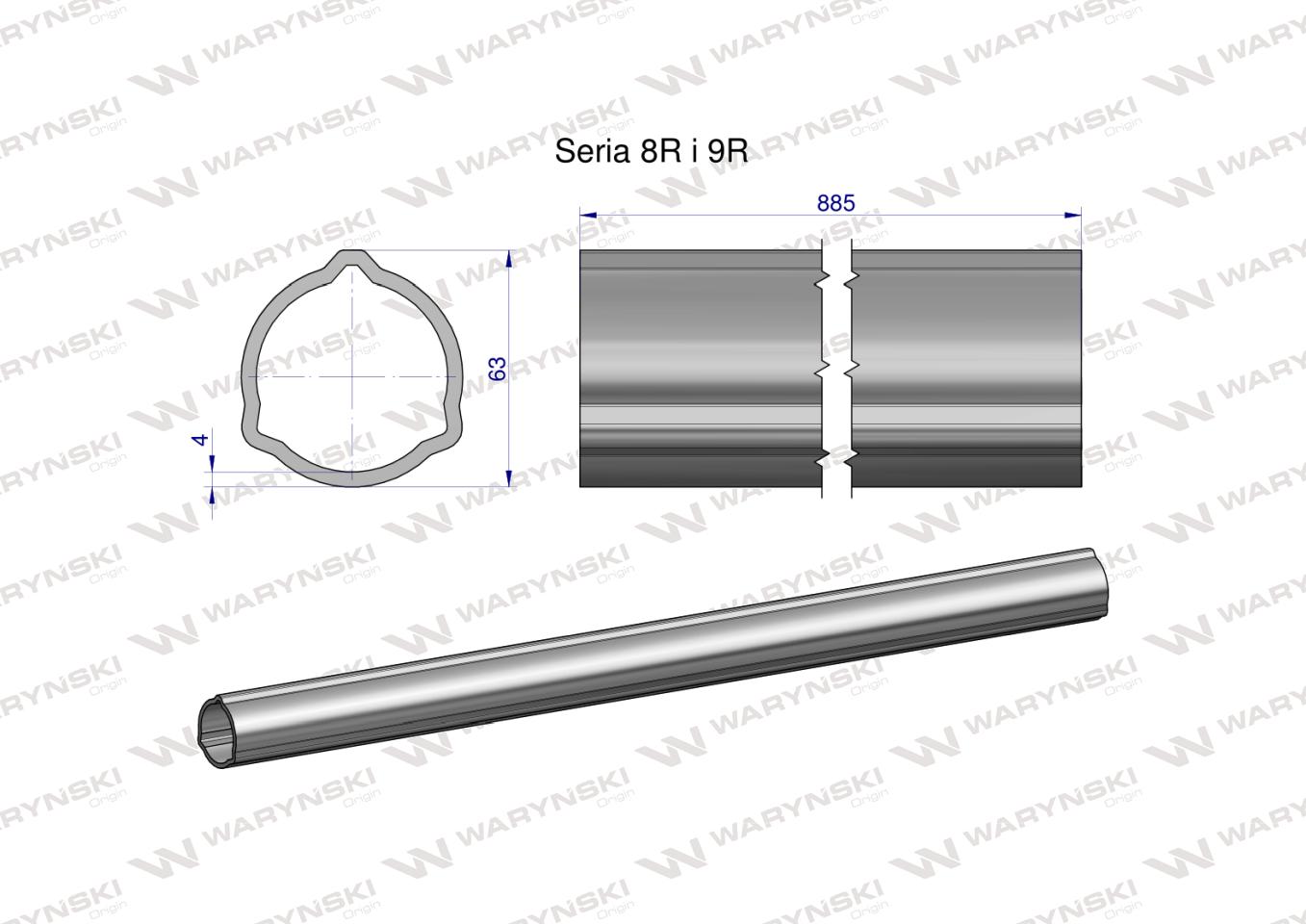 Rura zewnętrzna Seria 8R i 9R do wału 1010 przegubowo-teleskopowego 63x4 mm 885 mm WARYŃSKI