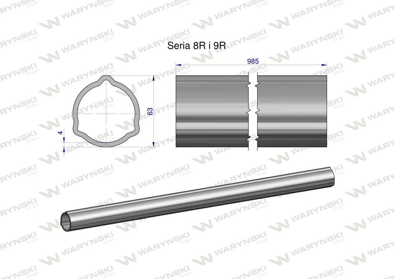 Rura zewnętrzna Seria 8R i 9R do wału 1110 przegubowo-teleskopowego 63x4 mm 985 mm WARYŃSKI
