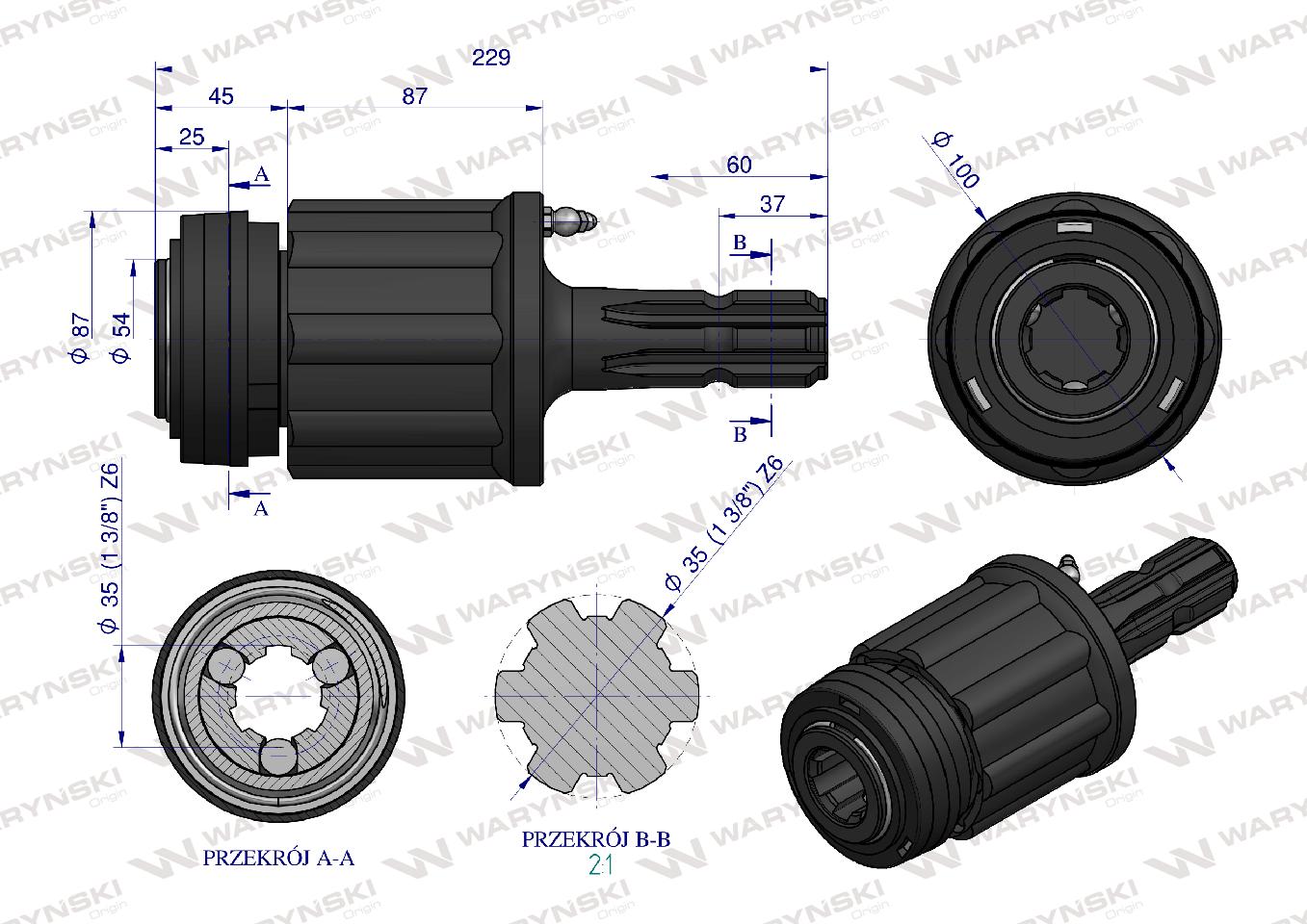 Sprzęgło zewnętrzne zapadkowe wału 800Nm - 1 3/8 Z6 Waryński
