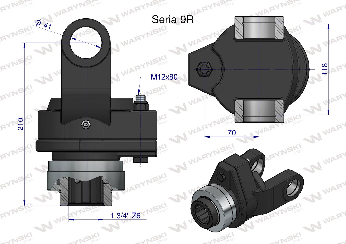Sprzęgło na kołek wału Seria 9R 4500Nm - 41x118 - 1 3/4 Z6 WARYŃSKI