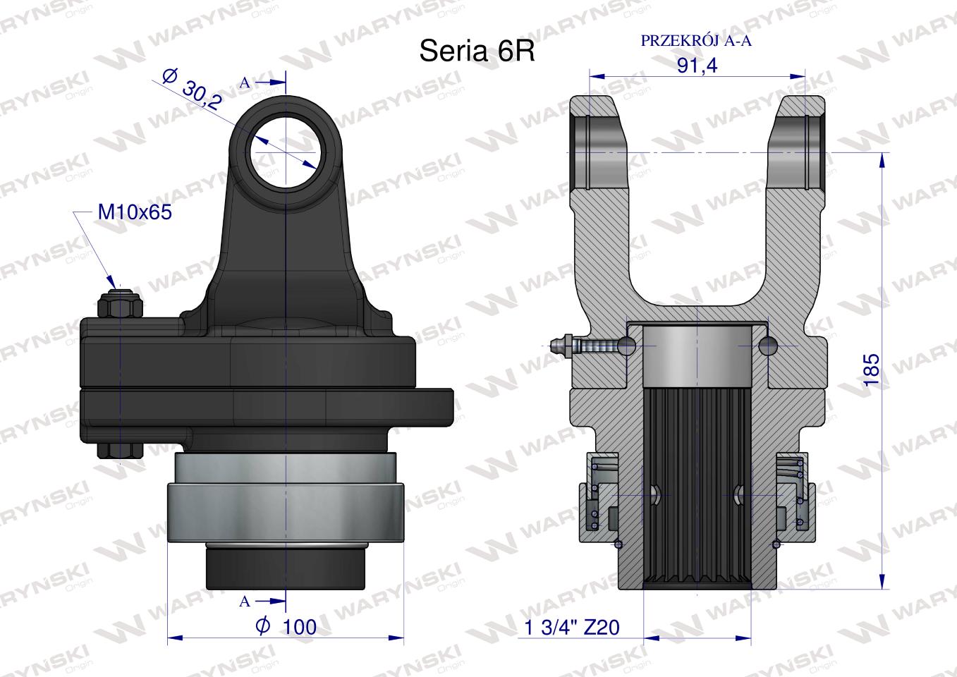 Sprzęgło na kołek wału Seria 6R 2200Nm - 30x92 - 1 3/4 Z20 WARYŃSKI