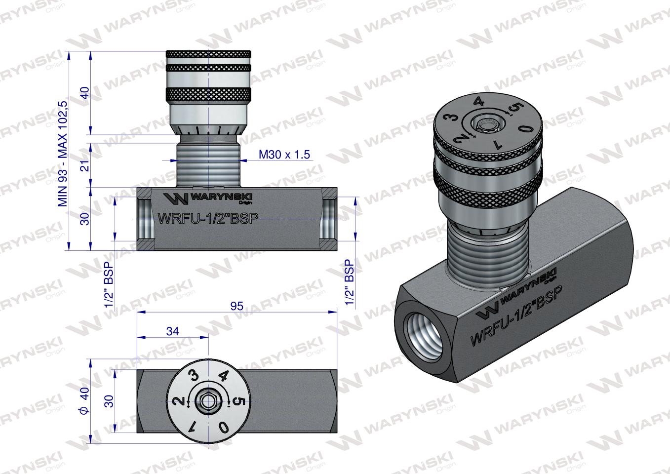 Zawór dławiąco-zwrotny WRFU 90 1/2"BSP Waryński