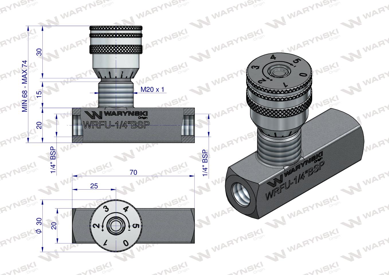 Zawór dławiąco-zwrotny WRFU 90 1/4"BSP Waryński