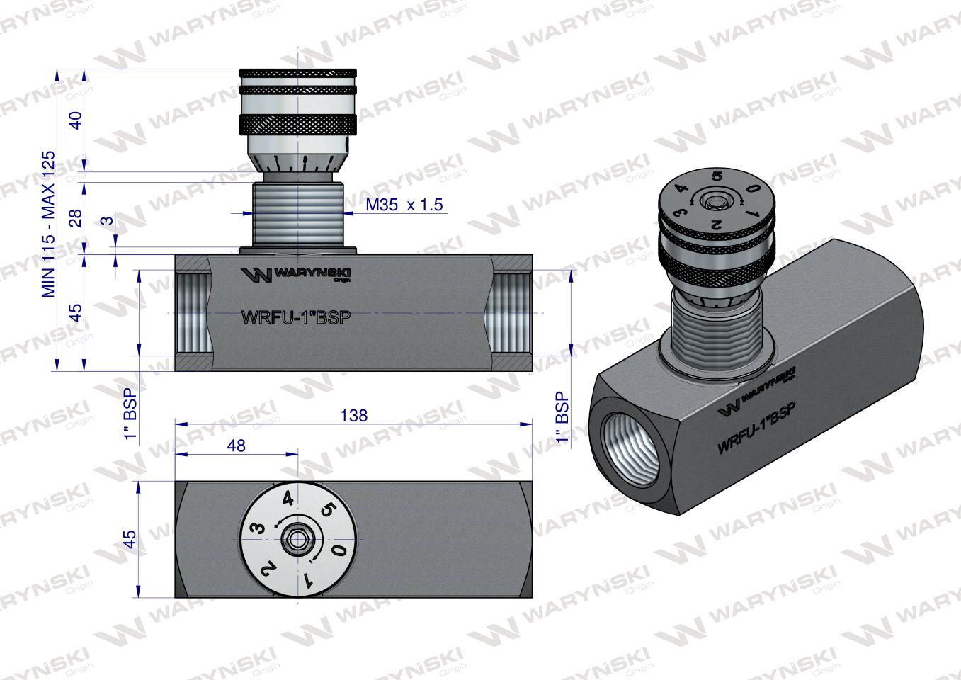 Zawór dławiąco-zwrotny WRFU 90 1"BSP Waryński