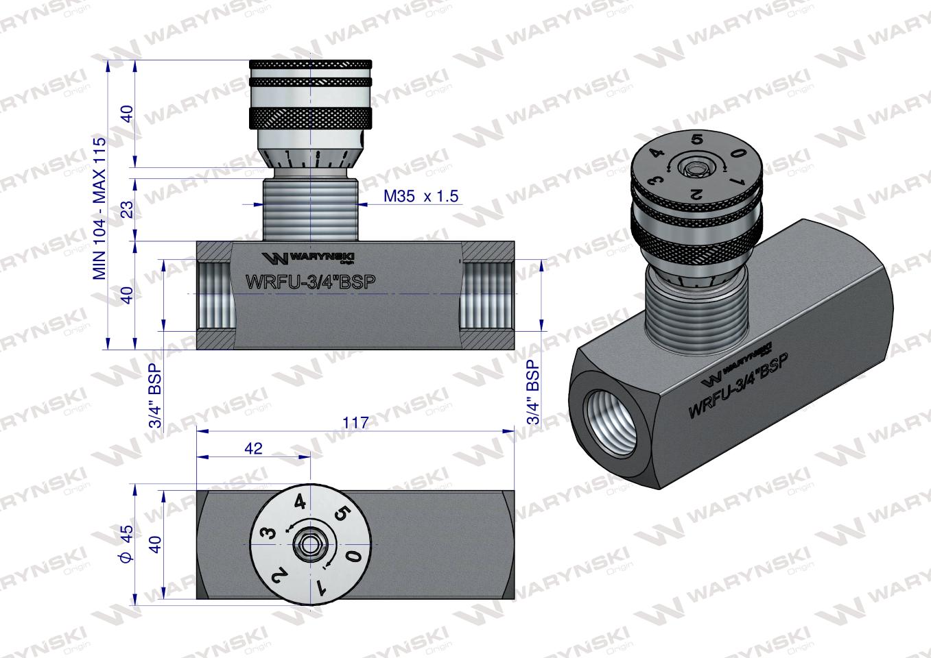Zawór dławiąco-zwrotny WRFU 90 3/4"BSP Waryński