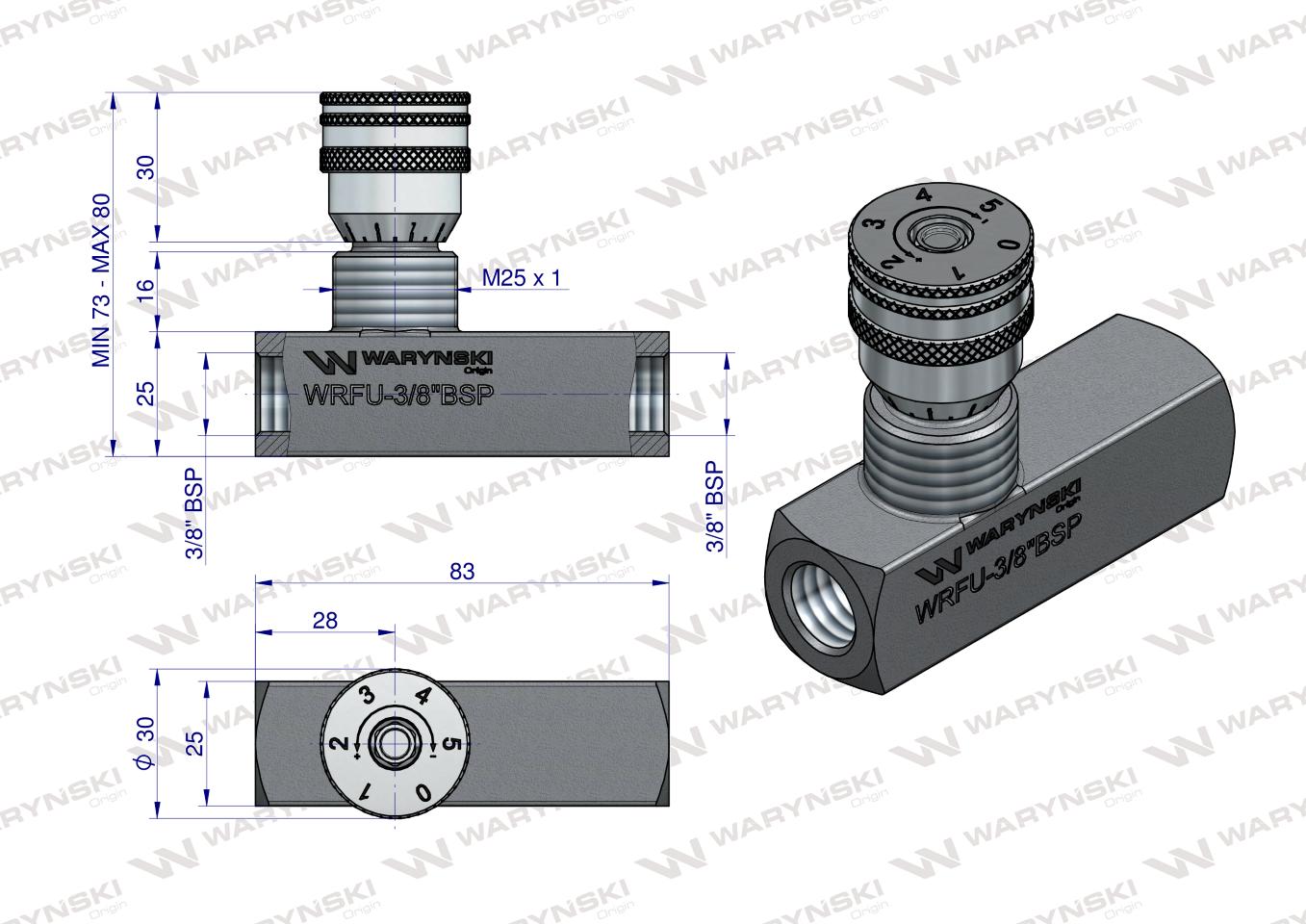 Zawór dławiąco-zwrotny WRFU 90 3/8"BSP Waryński