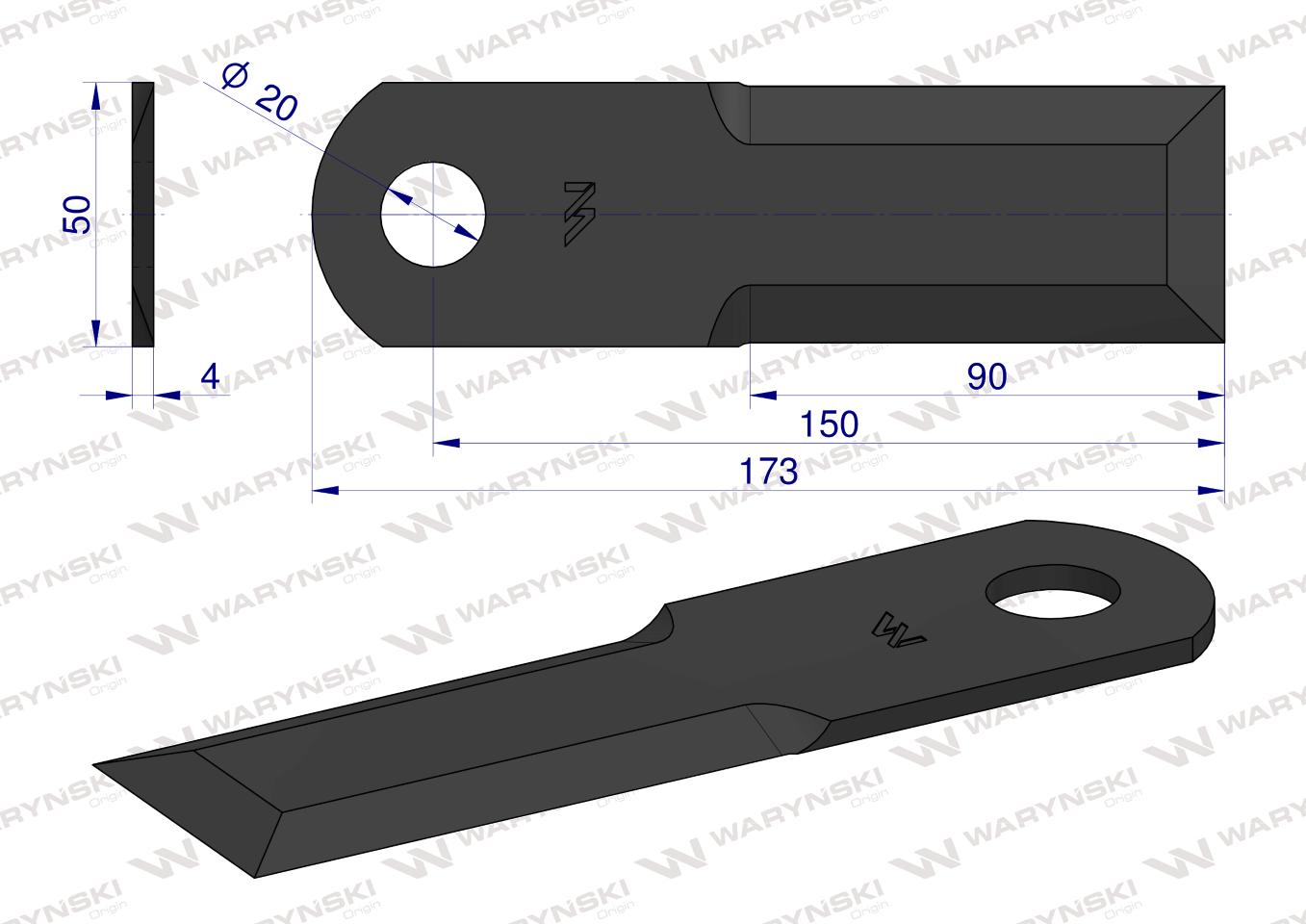 Nóż obrotowy rozdrabniacz słomy sieczkarnia gładki 173x50x4mm otwór 20 zastosowanie 755786 Claas WARYŃSKI ( sprzedawane po 25 )