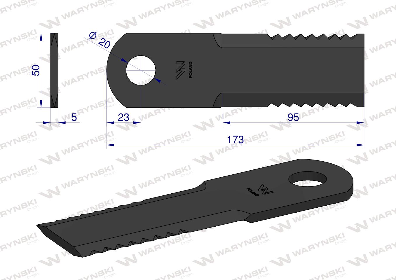 Nóż obrotowy rozdrabniacz słomy sieczkarnia 173x50x5mm otwór 20 zastosowanie 87318316 New Holland WARYŃSKI ( sprzedawane po 25 )