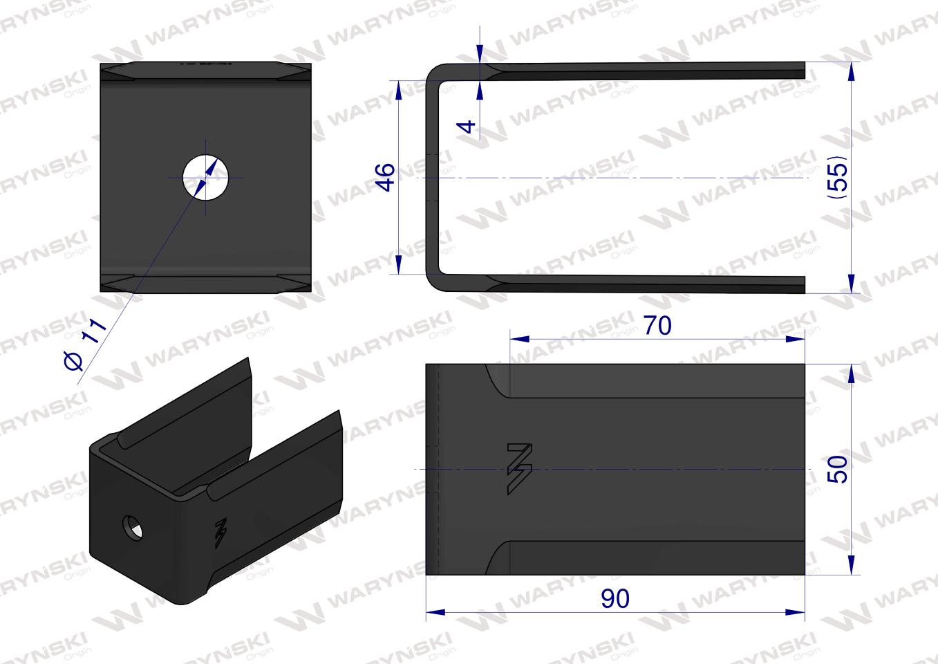 Nóż obrotowy sieczkarnia podwójny 90x50x4mm otwór 11 zastosowanie 1730717M2 MF WARYŃSKI ( sprzedawane po 6 )
