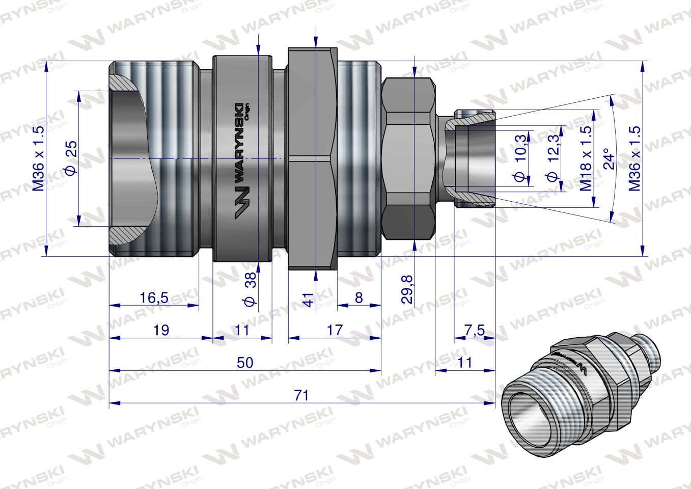 Zawór gniazdo (Bizon) M18x1.5 skręcane (ZSR6160101) Waryński  (opakowanie 10szt)