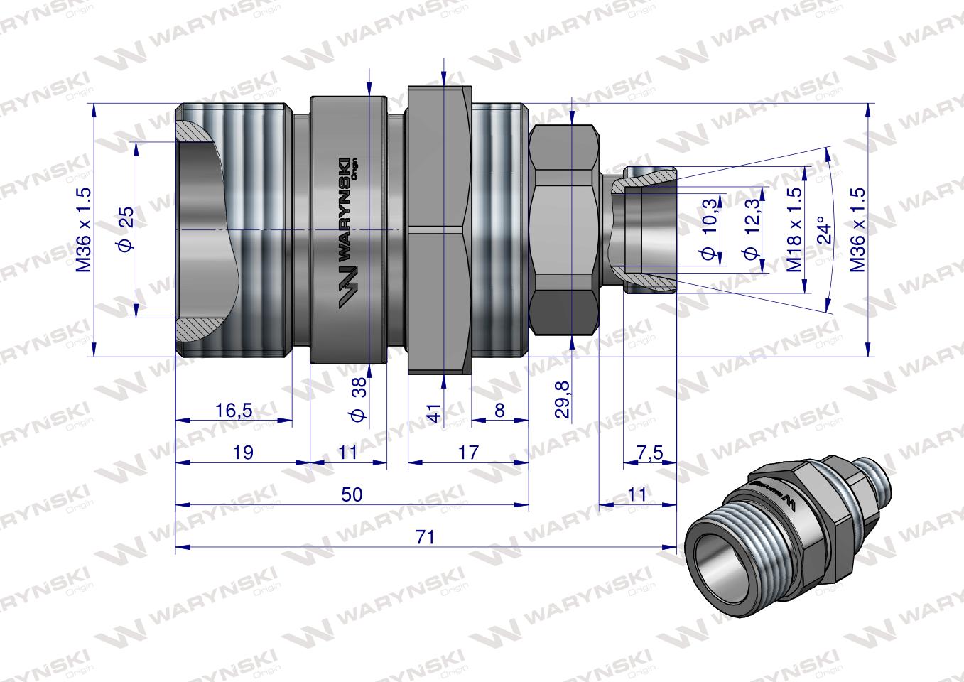 Zawór gniazdo (Bizon) M18x1,5 skręcane (ZSR6160101) Waryński