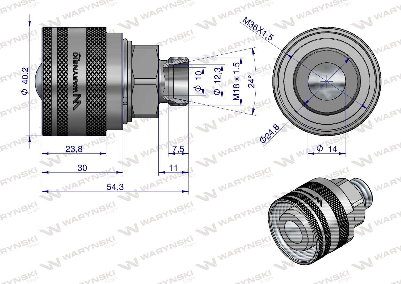 Zawór wtyczka (Bizon) M18x1.5 skręcane (ZSR6160102) Waryński  (opakowanie 10szt)