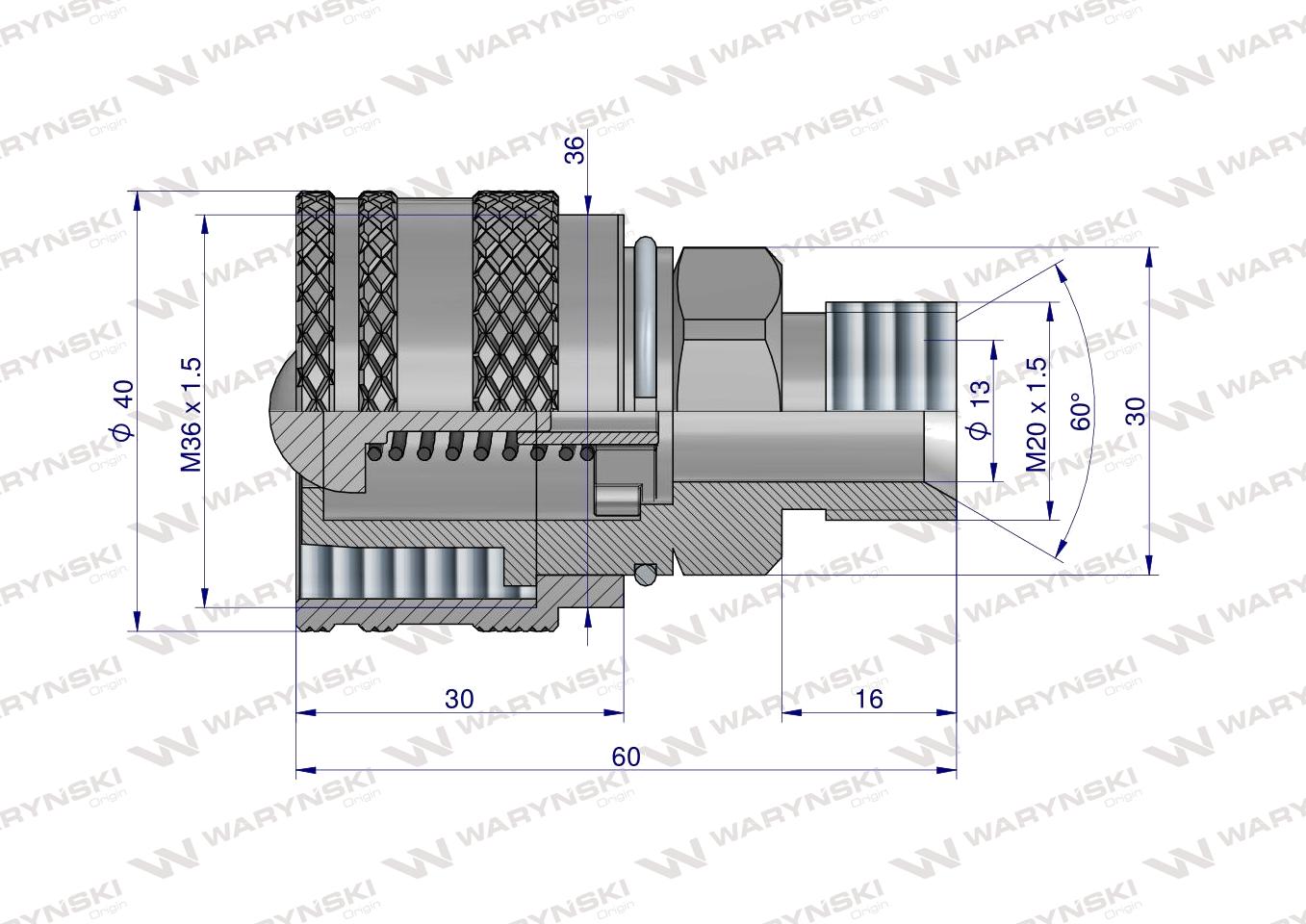Zawór wtyczka M20x1.5 skręcane (ZSR6M20WTK) Waryński