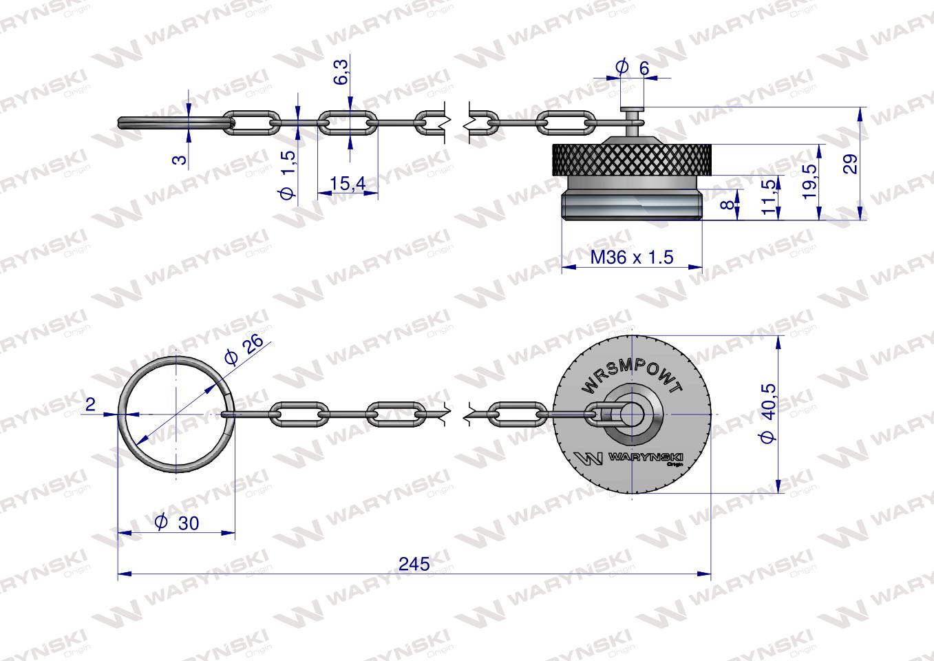 Komplet - zawór wtyczka M22x1.5 skręcane (50490030) z gwintowaną pokrywą/osłoną aluminiową Waryński