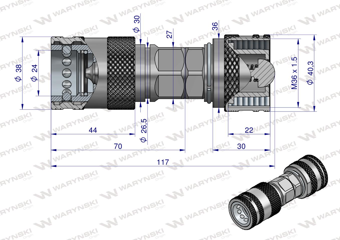Redukcja wtyczka/gniazdo EURO PUSH-PULL skręcane (50493REDUKCJA) Waryński  (opakowanie 10szt)