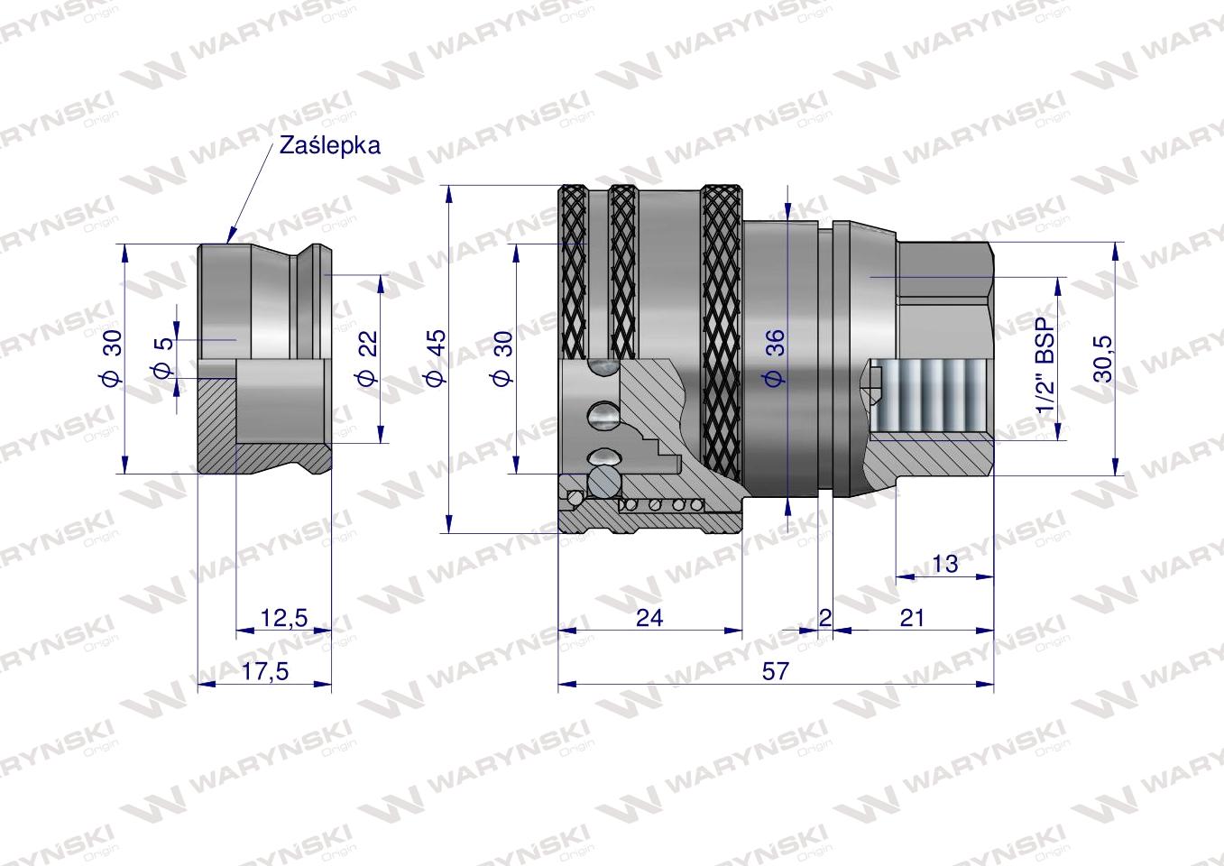 Szybkozłącze hamulcowe gniazdo G1/2"BSP gwint wewnętrzny Waryński