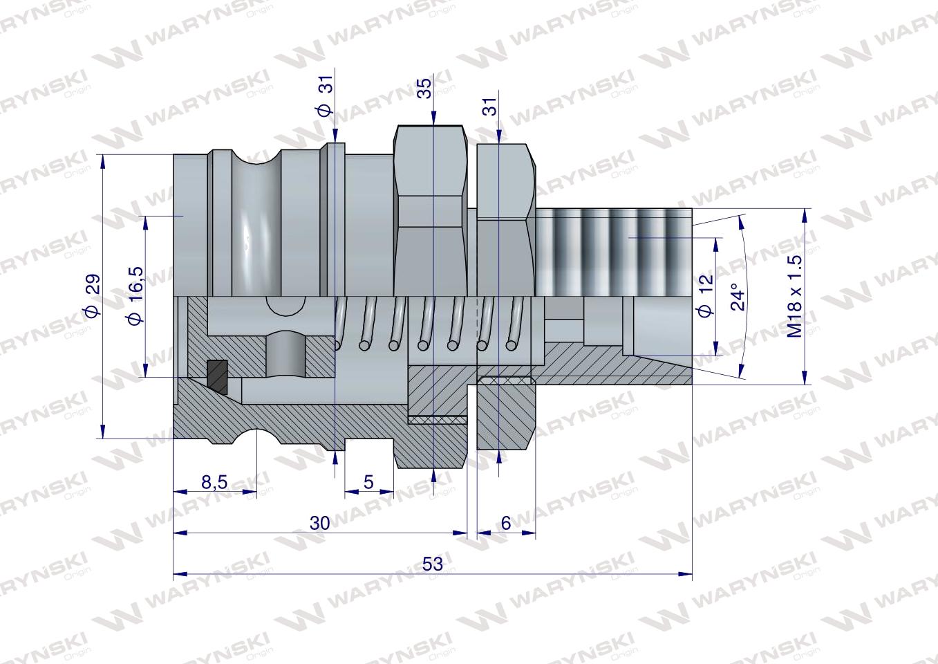 Szybkozłącze hamulcowe wtyczka M18x1.5 gwint zewnętrzny Waryński