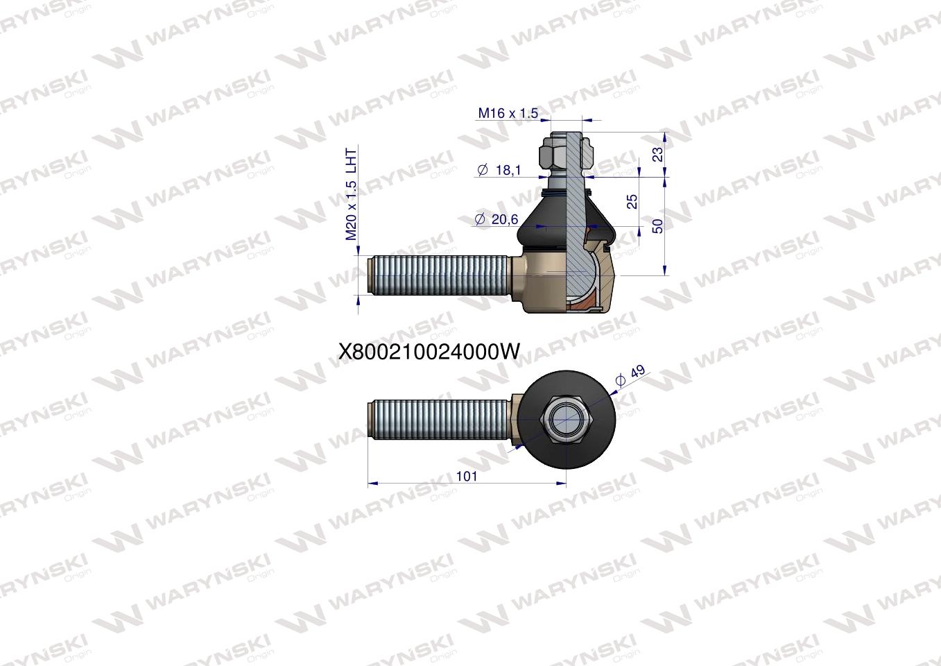 Przegub kierowniczy 101mm- M20 x 1,5 L X800210024000 WARYŃSKI