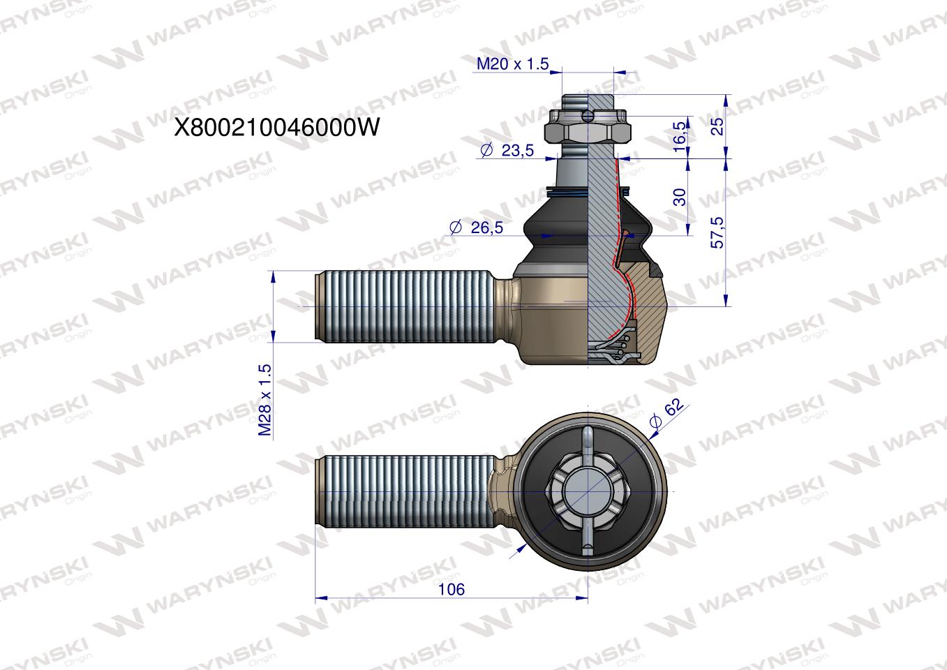 Przegub kierowniczy M28x1.5 G514300100054 WARYŃSKI