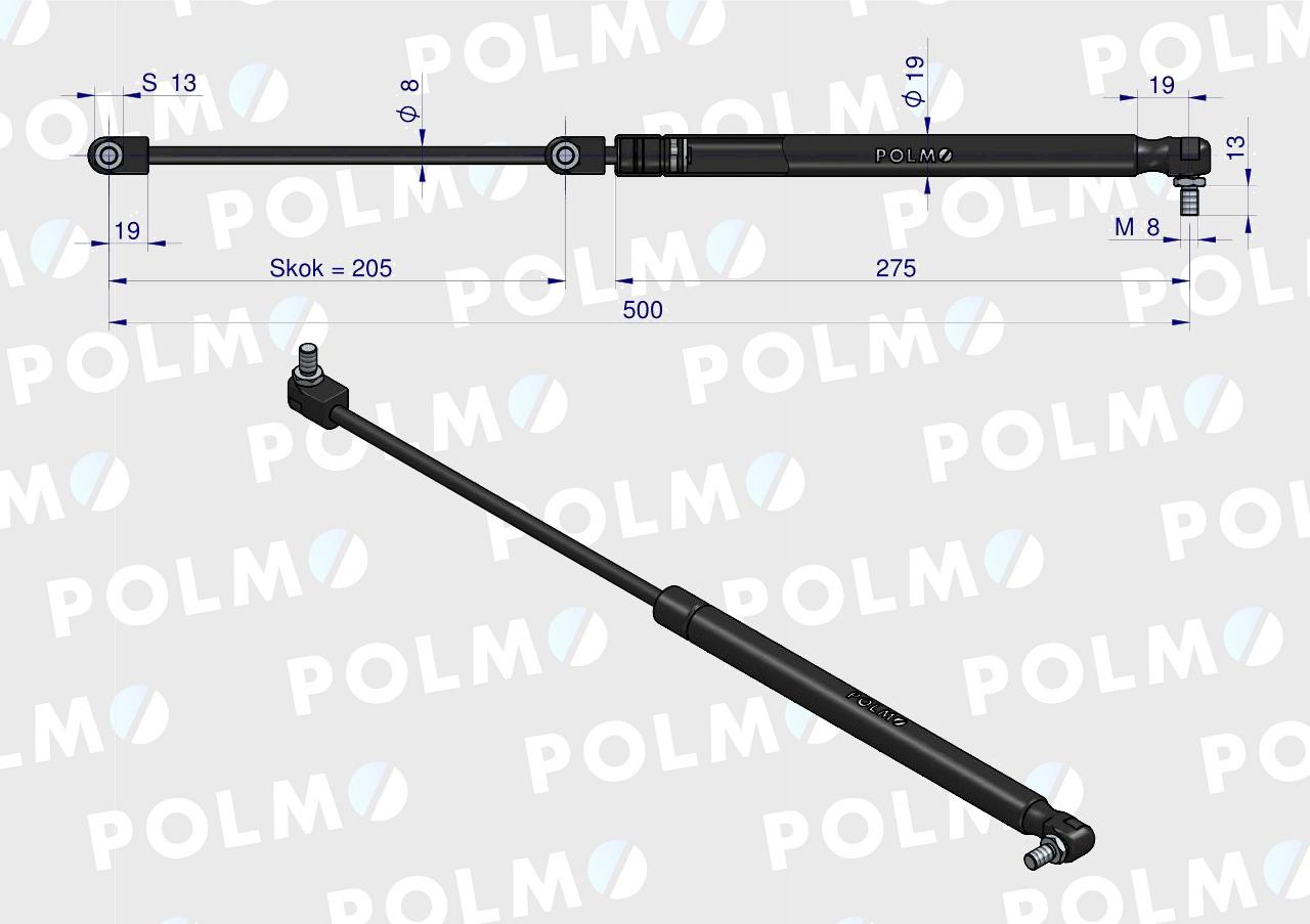 Siłownik szyby przedniej L max. 500mm X800420414000P FENDT POLMO