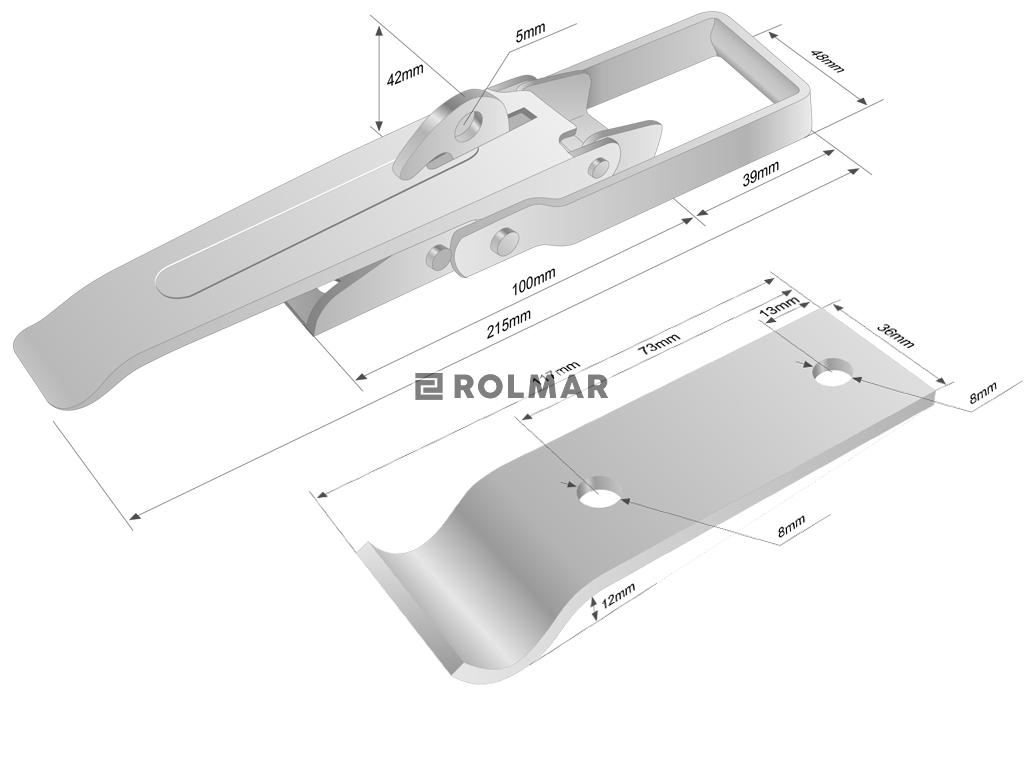 Spinacz. zaczep. zamek burty uniwersalny 215 mm x48 mm. klamra wykonana z płaskownika